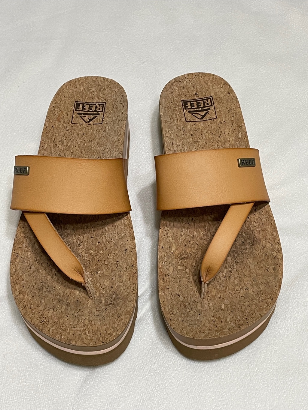 Reef Tan Cork Platform Thong Sandals Women’s Size 8 Minimalist Neutral